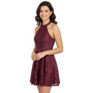 City Triangles Burgundy‎ Lace Halter Party Dress Juniors Size 7 Cocktail Formal